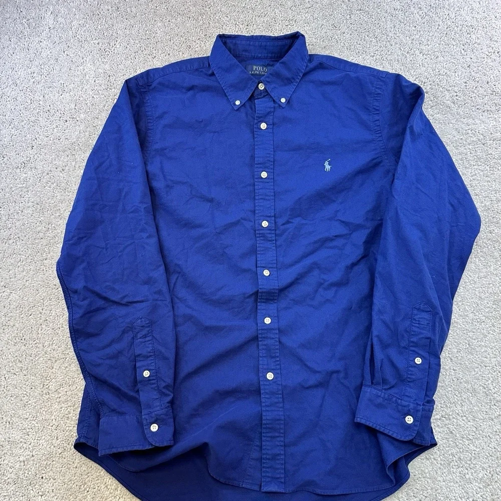 Polo Ralph Lauren Button Shirt -L- Navy Blue Classic Fit -Blue Pony- Dress